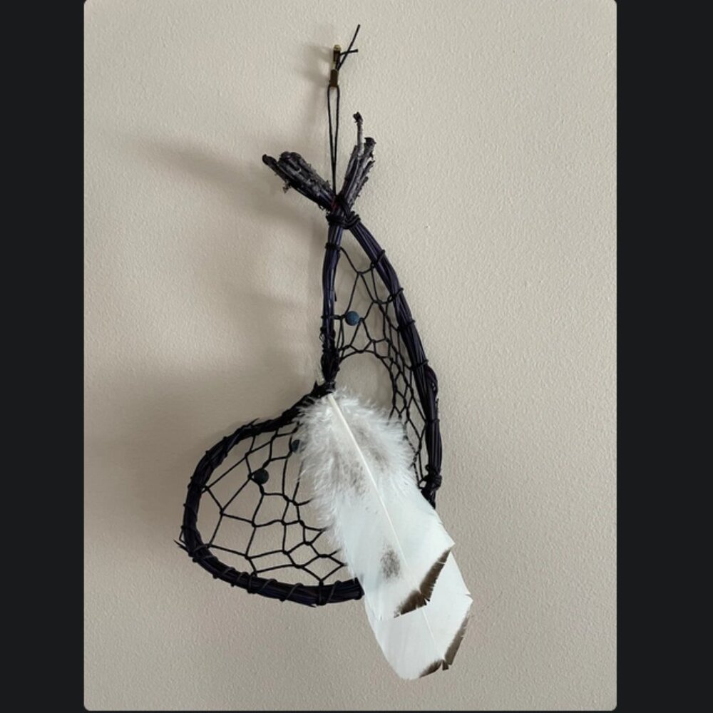 Purple Pine Needle Dreamcatcher - Protection - Turkey Feathers - Black Agate